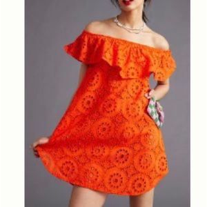 Anthropologie Maeve Orange Eyelet NEW w/o Tags swim cover . On or off Shoulder